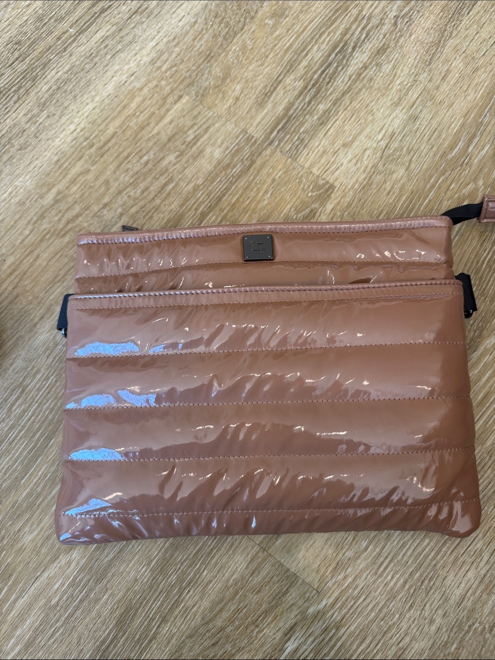 THINK ROYLN Quilted Patent Crossbody in Nude Pink